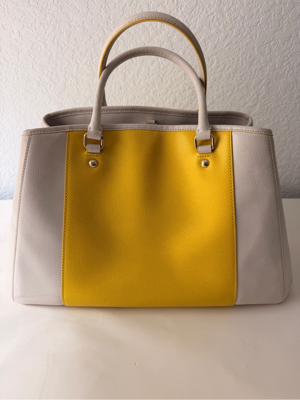 Coach Margot Carryall Yellow & Cream Crossgrain Leather Tote Bag - Picture 5 of 14